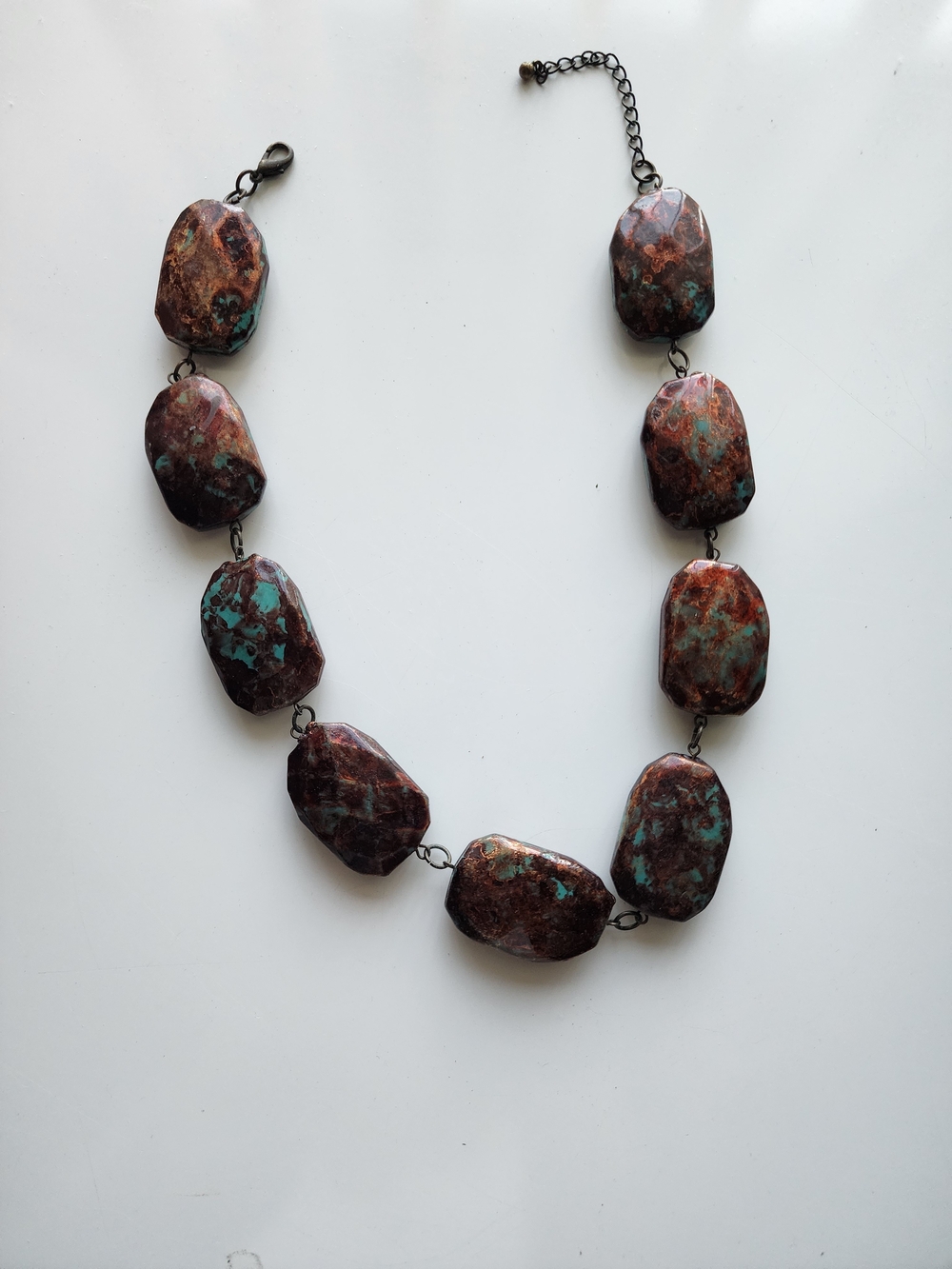 Statement Brown and Turquoise Stone-like Link Necklace